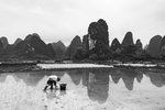 插秧山水黑白简约背景海报素材