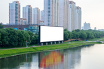 公园湖边广告牌样机背景海报素材
