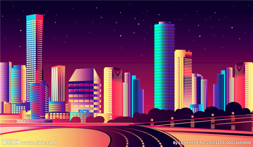 炫彩城市夜景矢量素材图片