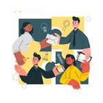 扁平化公司办公协作合作创意插画