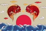 锦鲤浮世绘传统复古背景海报素材