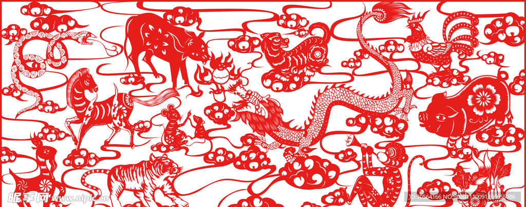 十二生肖传统剪影背景海报素材