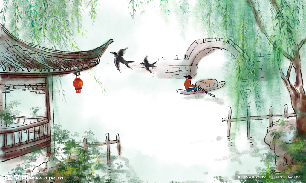 凉亭传统复古清新背景海报素材