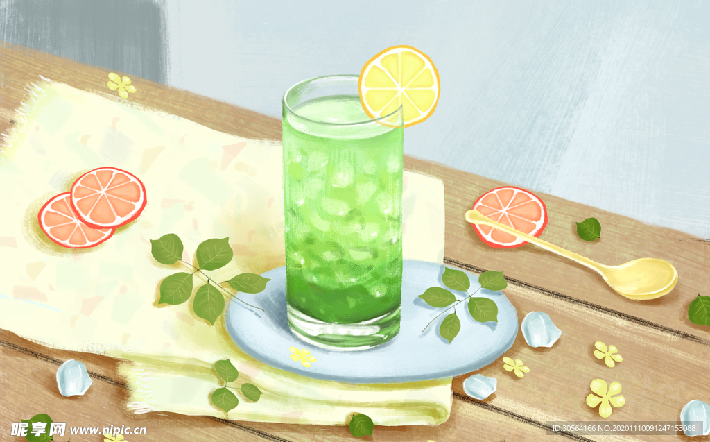 饮品夏季插画卡通背景海报素材