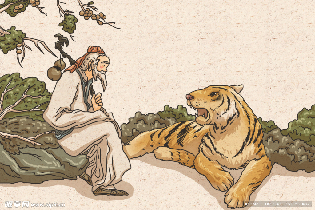 中药药材复古人物插画背景素材
