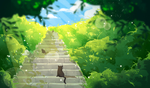 夏季台阶小猫清新插画背景素材