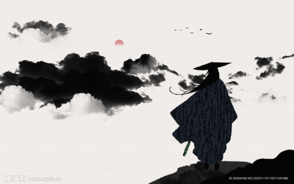 武侠山水复古传统背景素材