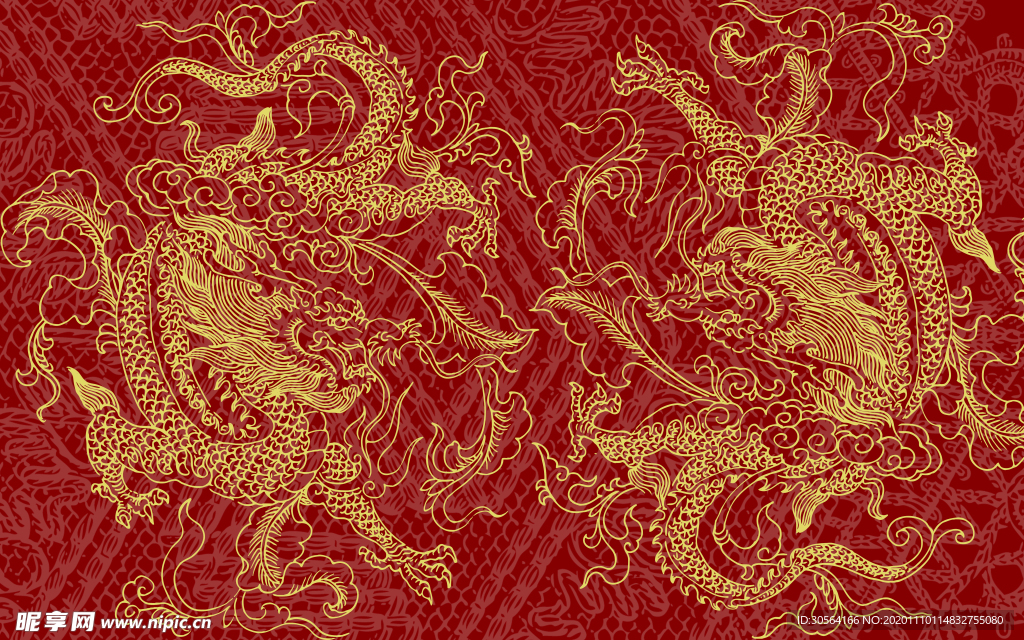 龙纹复古金色插画背景素材