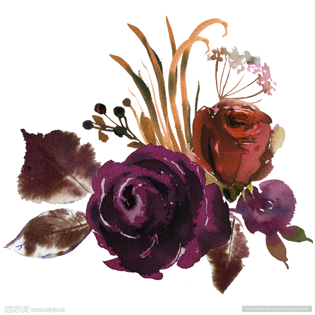 波西米亚风格水彩花朵