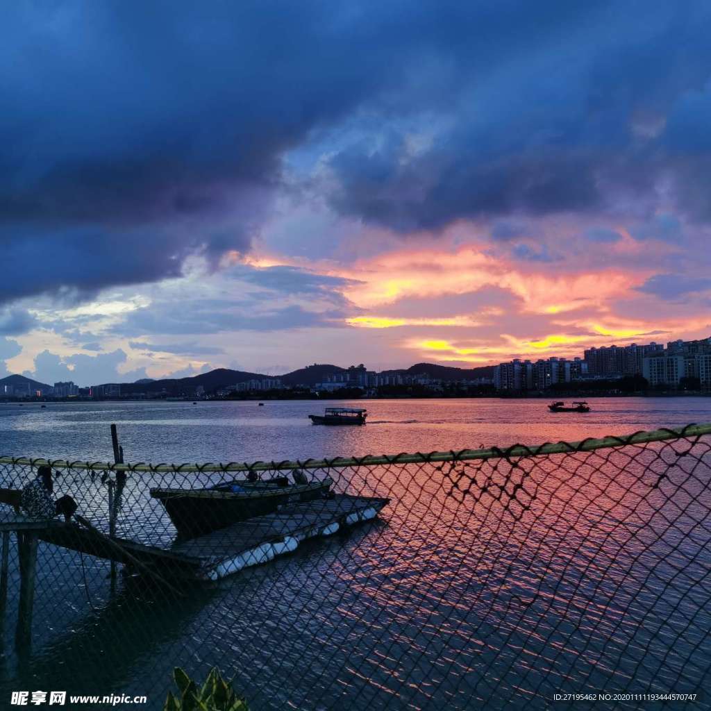 晚霞 夕阳 彩霞 大海 码头