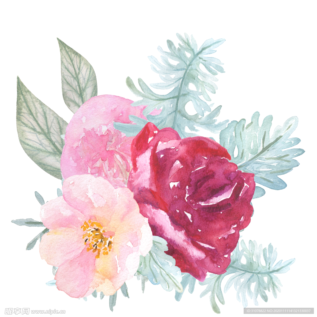 北欧小清新水彩花朵插画