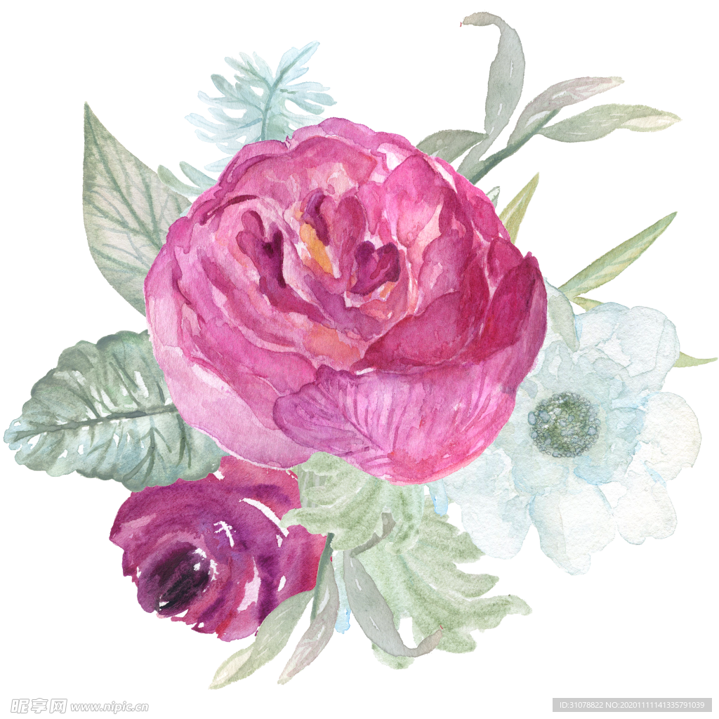 北欧小清新水彩花朵插画