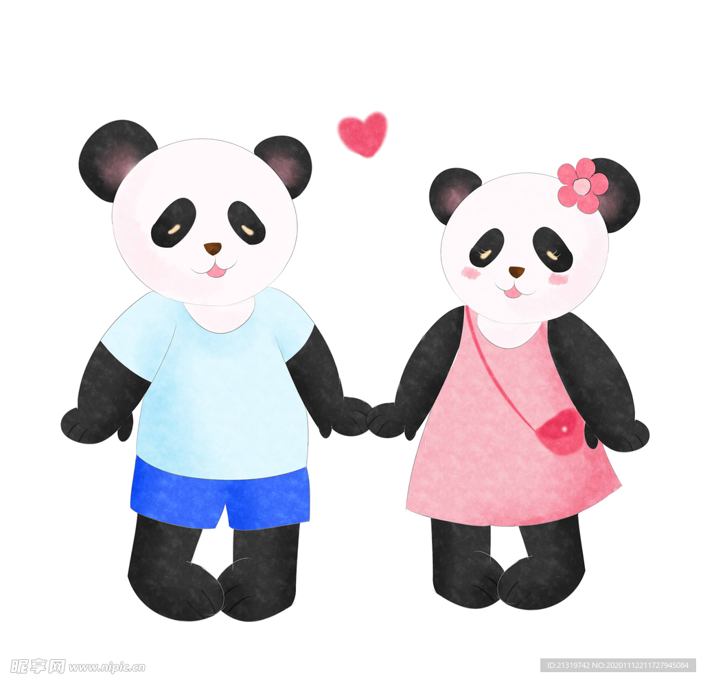 卡通熊猫情侣