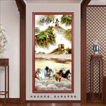 八骏全图山水玄关画