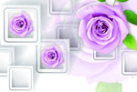 3D紫色玫瑰方框背景墙