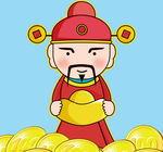 手捧金元宝的卡通财神