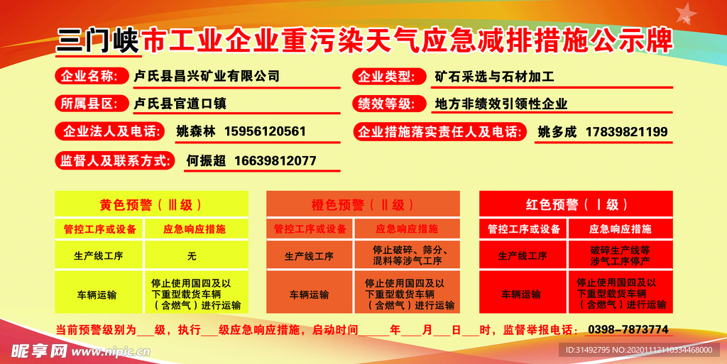 工业企业重污染天气公示牌