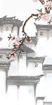 水墨画 梅花 马头墙 玄关图