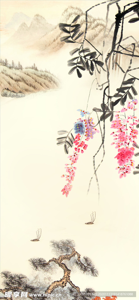 水墨画 花藤 玄关图