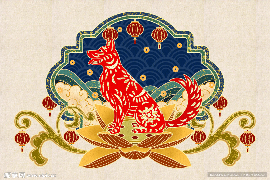 中国风狗年剪纸