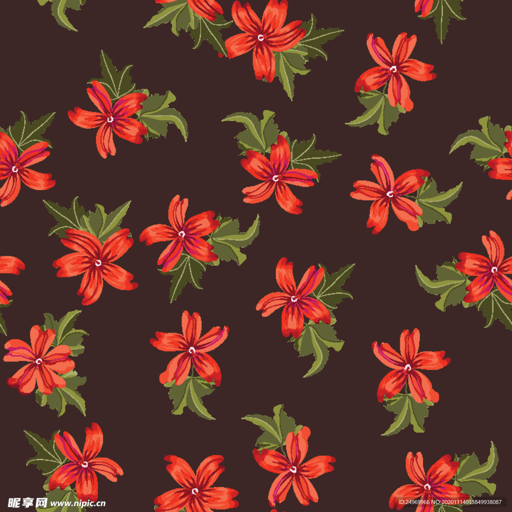 叶子花卉无缝图案