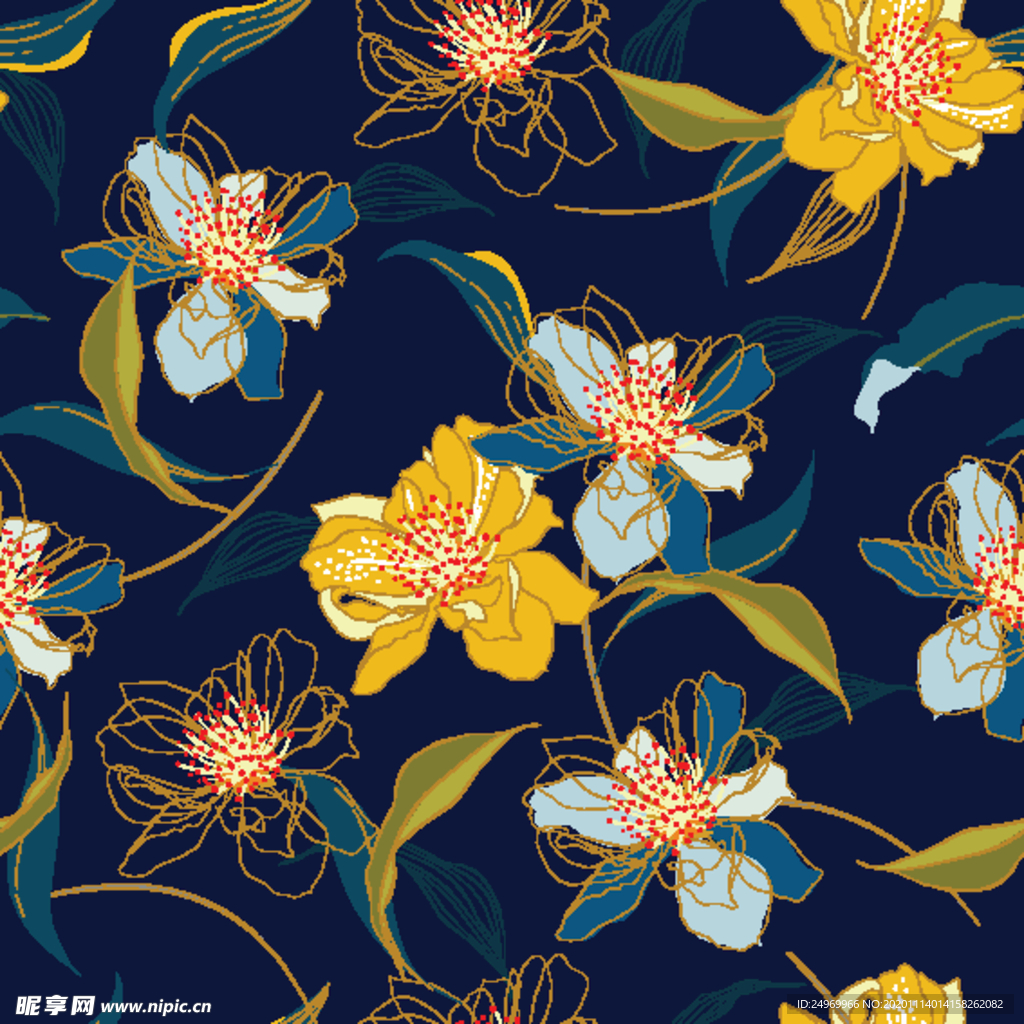 叶子花卉无缝图案