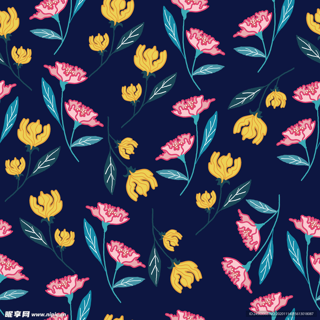 叶子花卉无缝图案