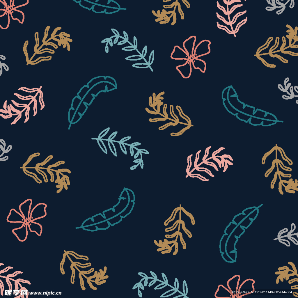 叶子花卉无缝图案