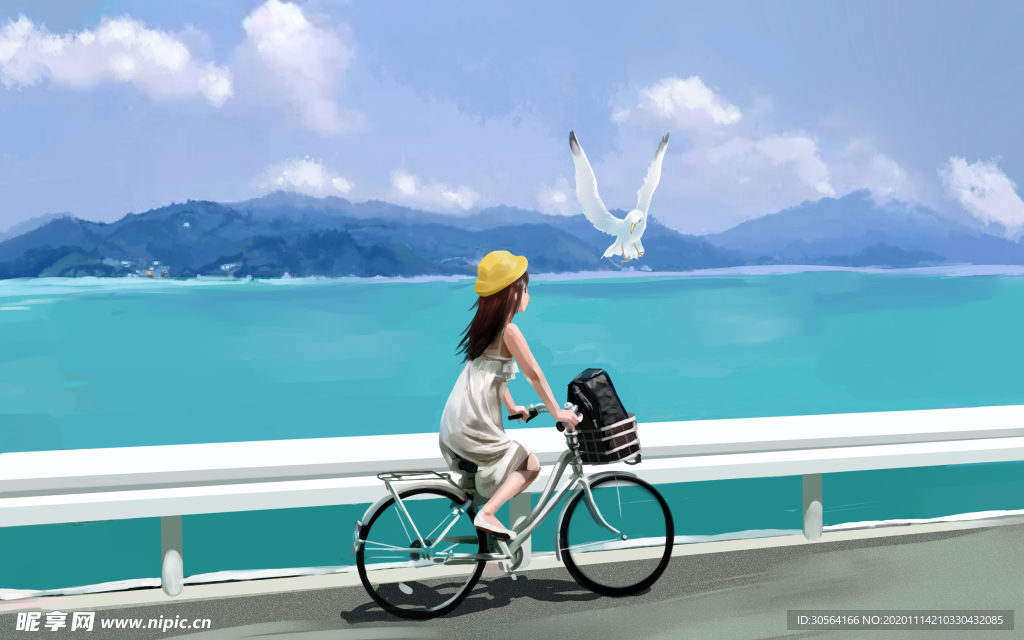 夏季海边汽车少女背景海报素材
