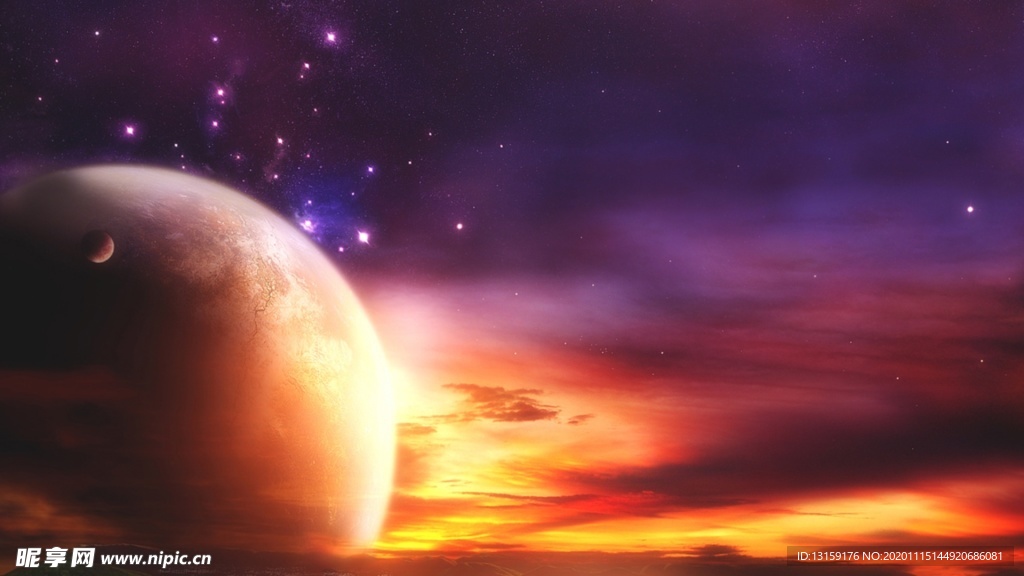 漂亮的紫色星球合成桌面