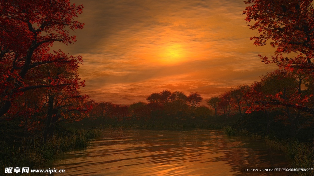 油画般的夕阳场景