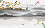 水墨意境山水背景墙
