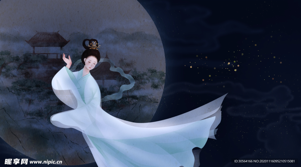 女性人物传统插画背景海报素材
