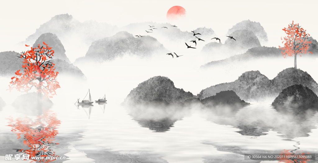山水复古水墨传统背景海报素材
