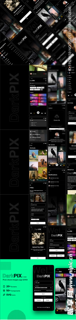xd图片集黑色UI设计首页上传