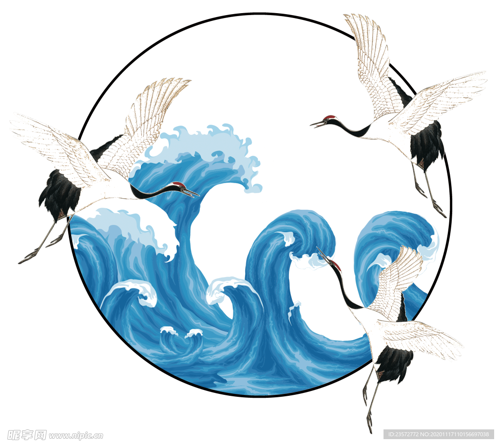 国潮仙鹤海浪