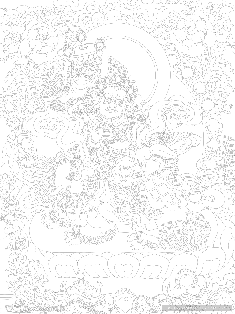 财宝天王线条轮廓涂色画稿