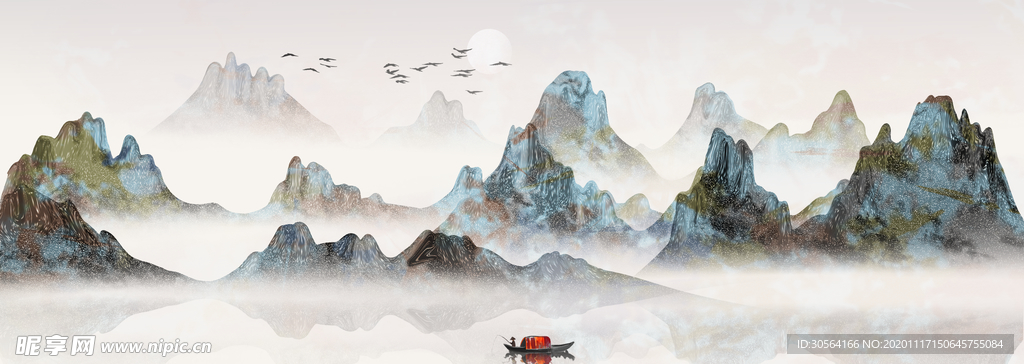 山水水墨传统复古背景素材