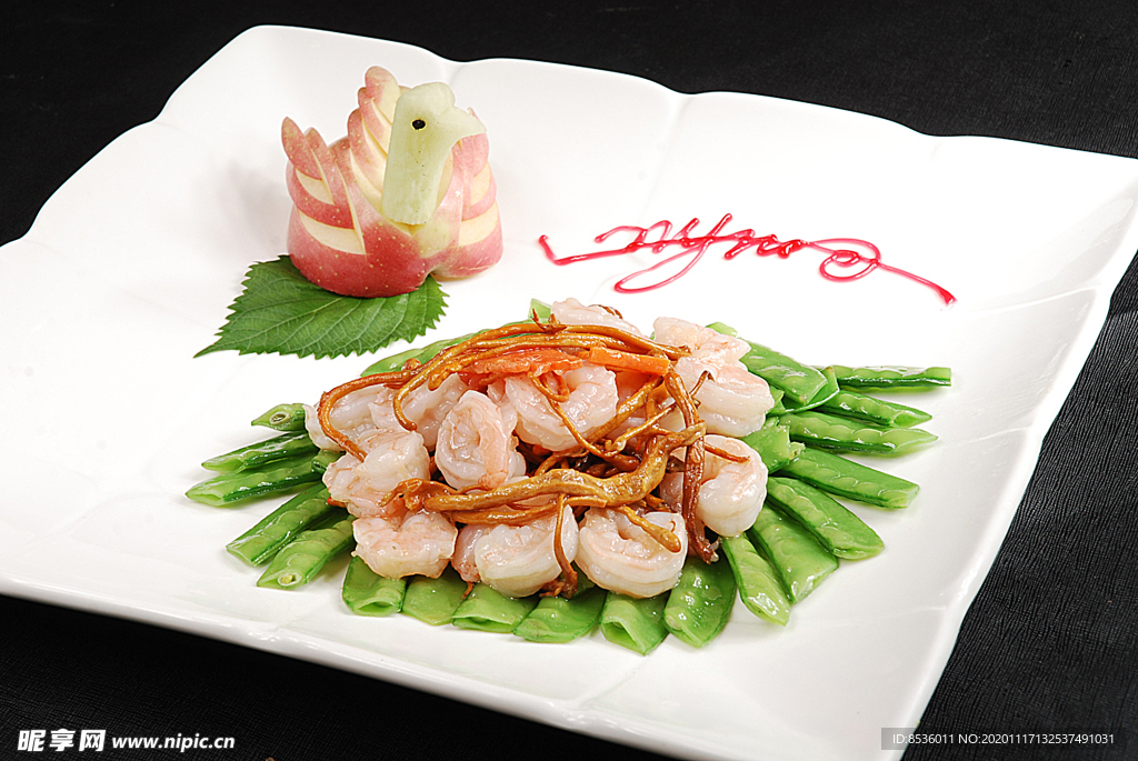 粤菜广东菜碧绿虫草炒虾仁