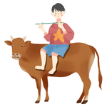 牛和牧童插画