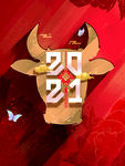 红色喜庆2021牛年海报