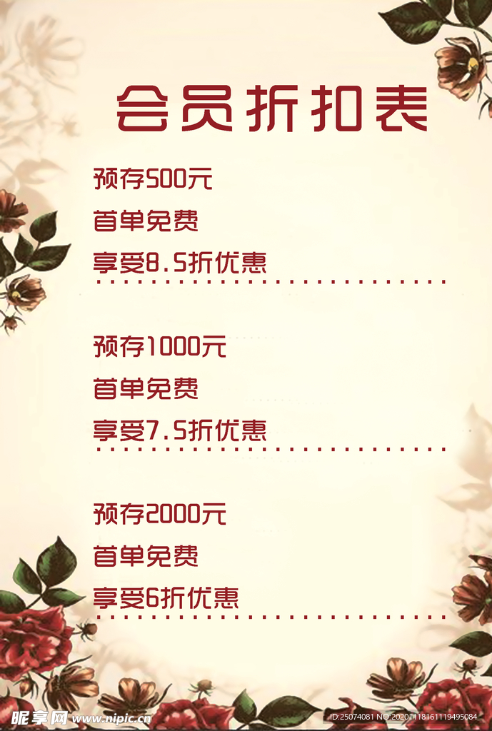 美容价目表