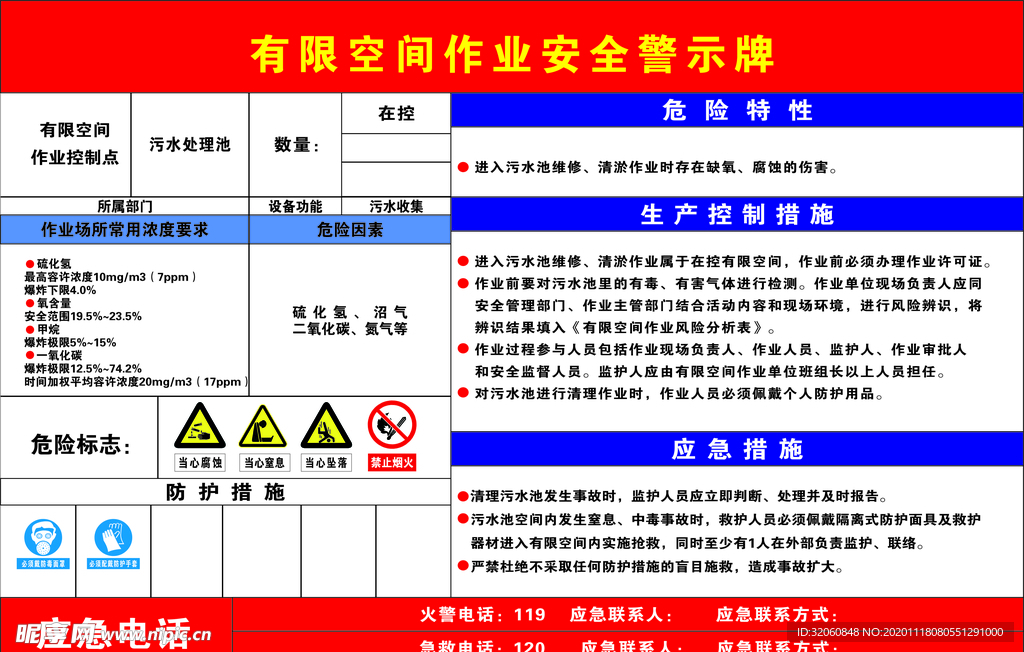 污水池有限空间作业安全警示牌