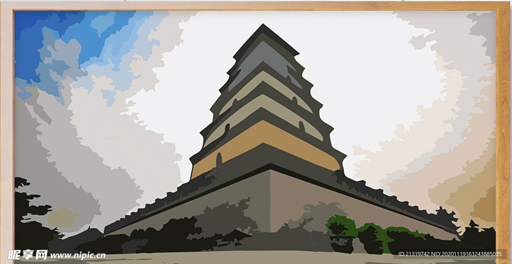 大雁塔手绘插画