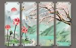 荷花梅花旭日东升背景墙