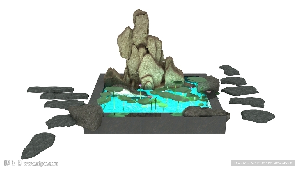 假山水池3d模型
