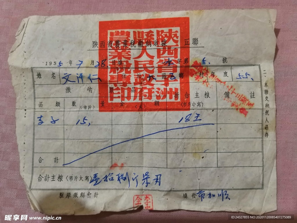 1955年 农业税收