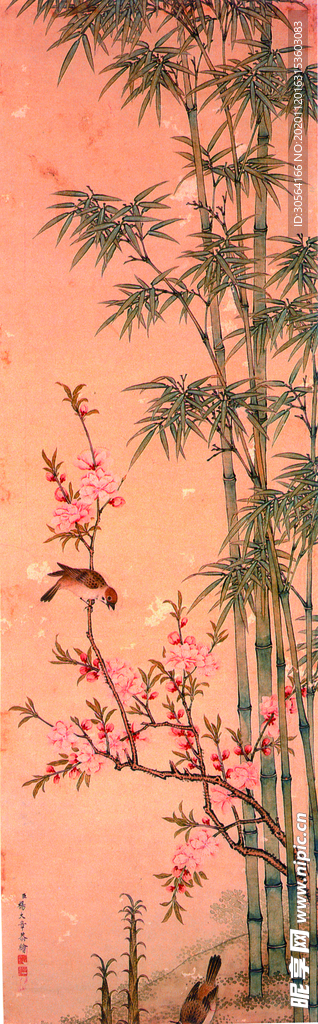 翠竹工笔画复古传统背景素材