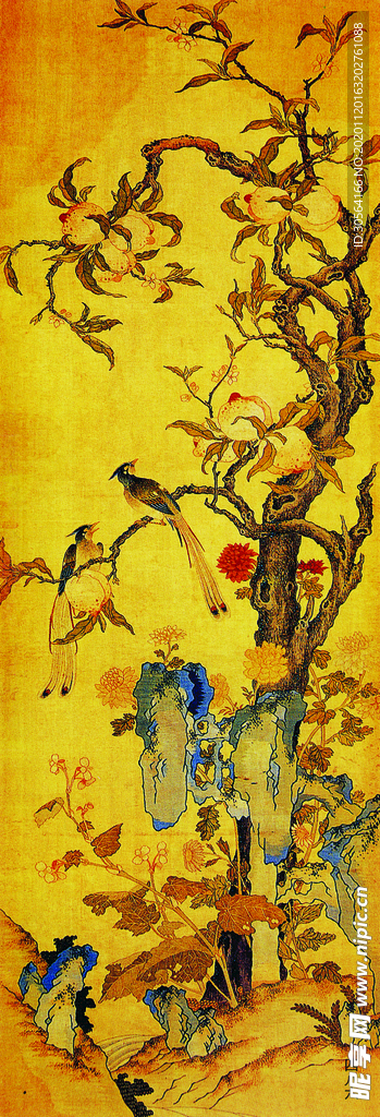 山石工笔画复古传统背景素材