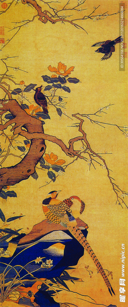 山石工笔画复古传统背景素材